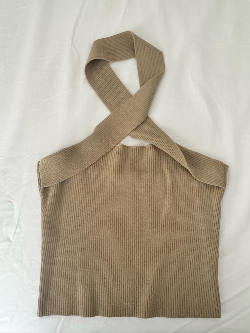 NBD Yvette Revolve Cross-Neck Ribbed Halter Tank Top in Tan NWOT Size Small - Picture 3 of 5